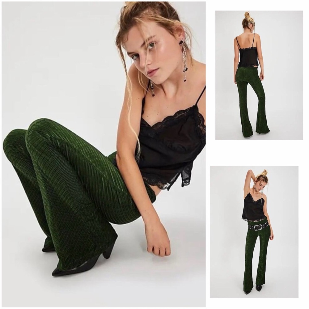 Free People Deep Green Corded Velvet Flare Pants